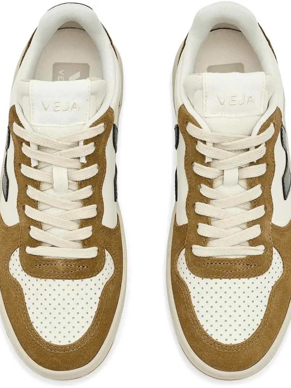 Veja Women’s Low-Top V-10 Chromefree Leather Sneaker in Cream, Tan & Black - Picture 2 of 6